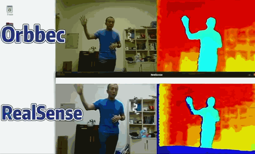 对比同类3D相机，Gemini 2画面更加细腻，抖动更少，并且可以实现彩色图与深度图对齐。测试来源@于仕琪老师.gif